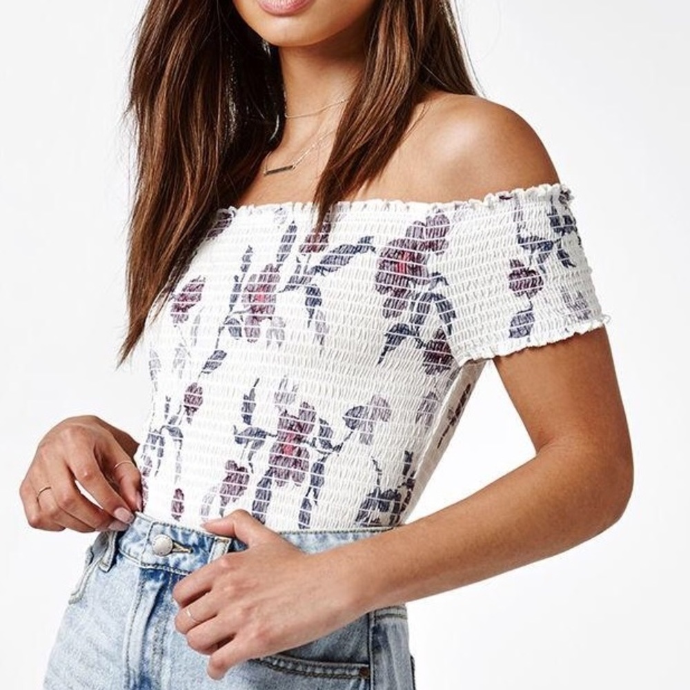 Kendall and Kylie Floral Smocked Off Shoulder Top